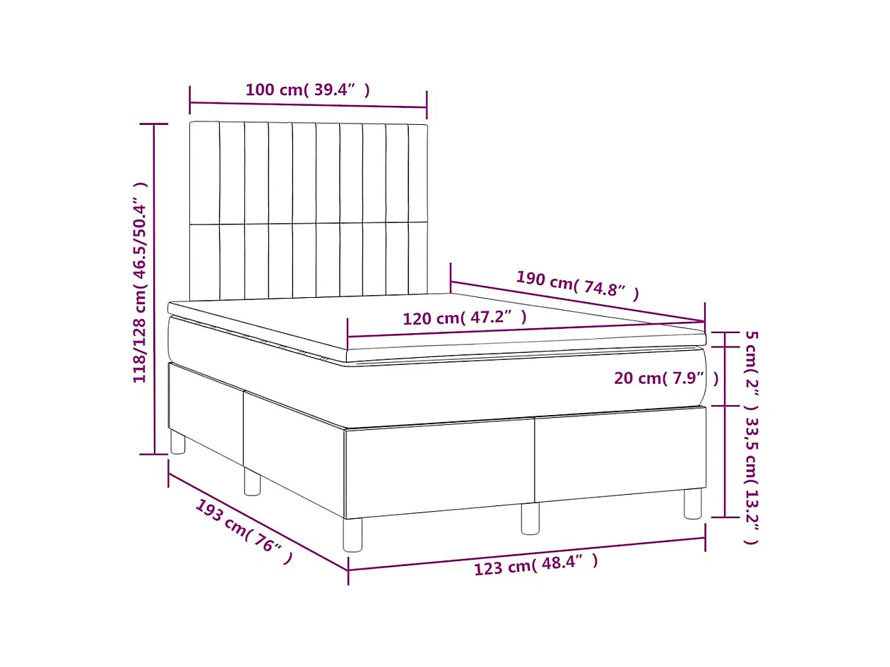 Letto a Molle Materasso e LED Blu Scuro 120x190 cm in Velluto