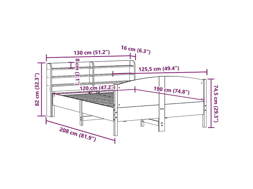Massivholzbett ohne Matratze Wachsbraun 120x190 cm Kiefernholz