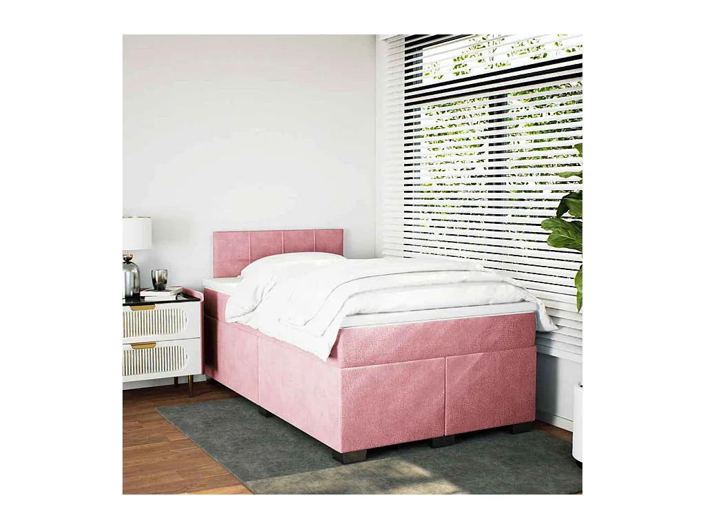 Sommier à lattes de lit avec matelas rose 120x190 cm velours