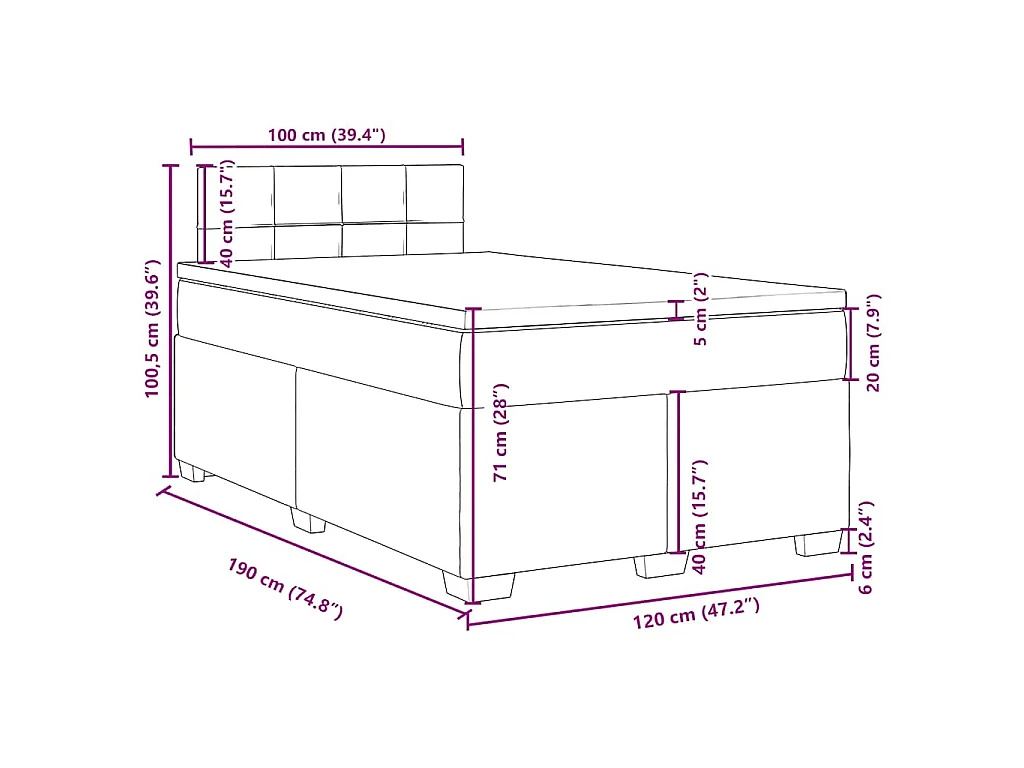 Cama box spring con colchón terciopelo rosa 120x190 cm