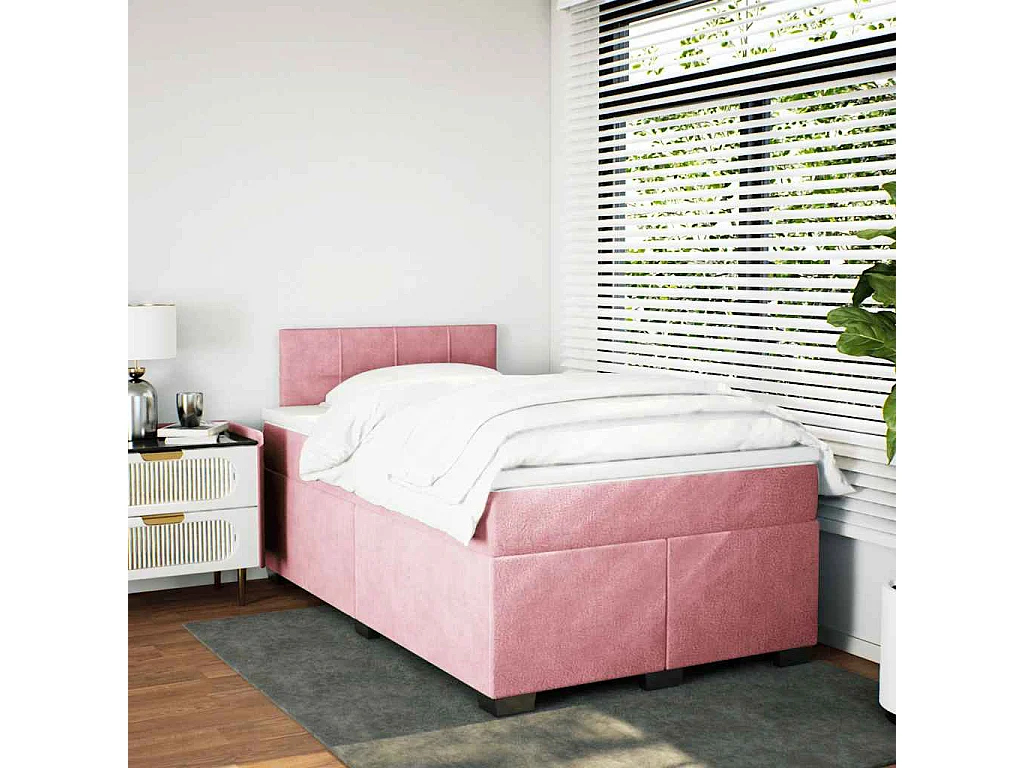 Cama box spring con colchón terciopelo rosa 120x190 cm