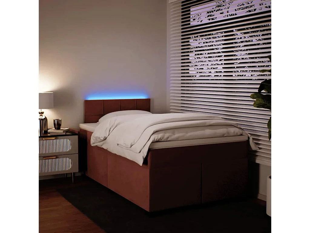 Cama box spring con colchón terciopelo rosa 120x190 cm