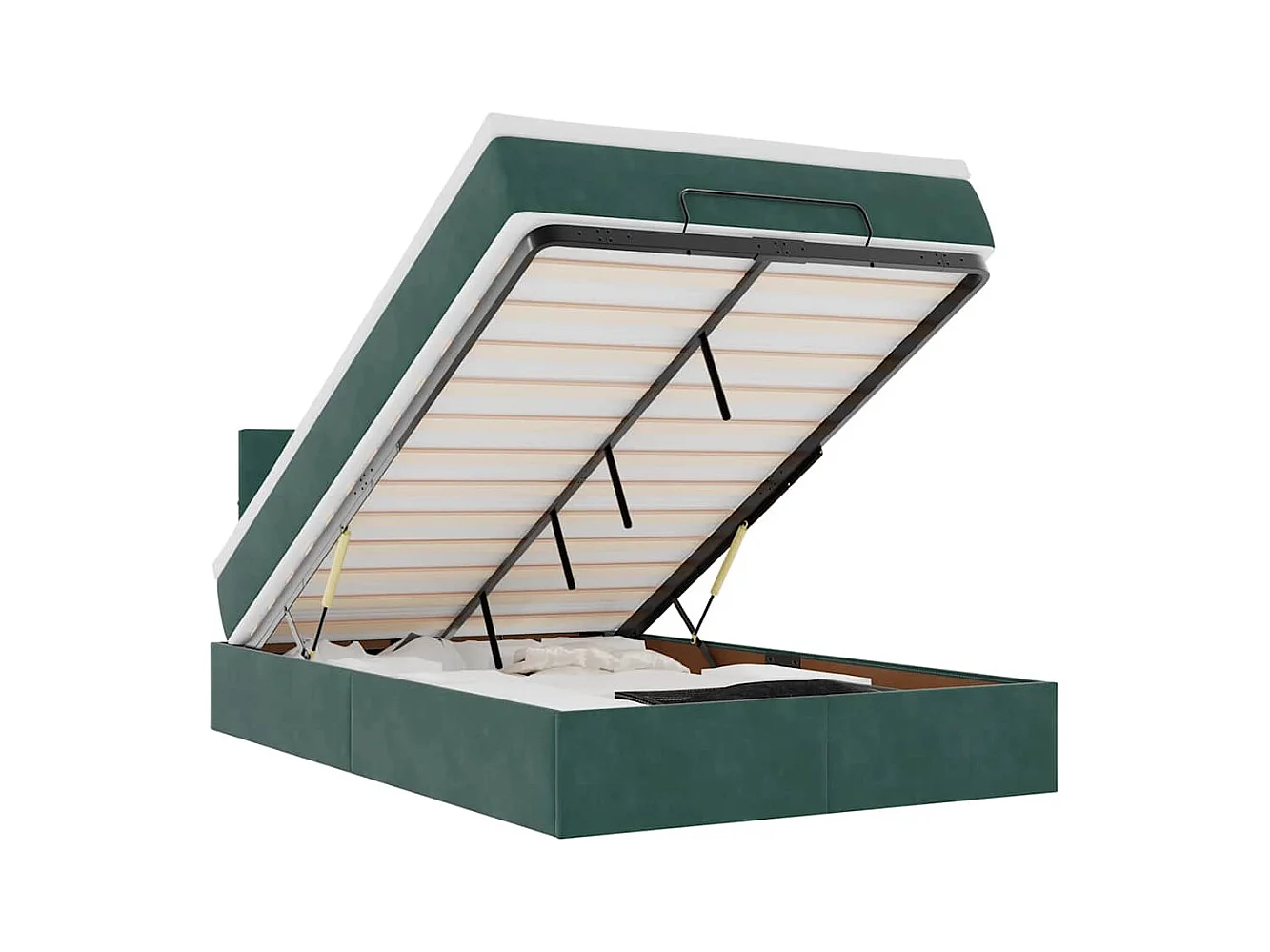 Cadre de lit ottoman avec matelas vert foncé 120x200 cm velours