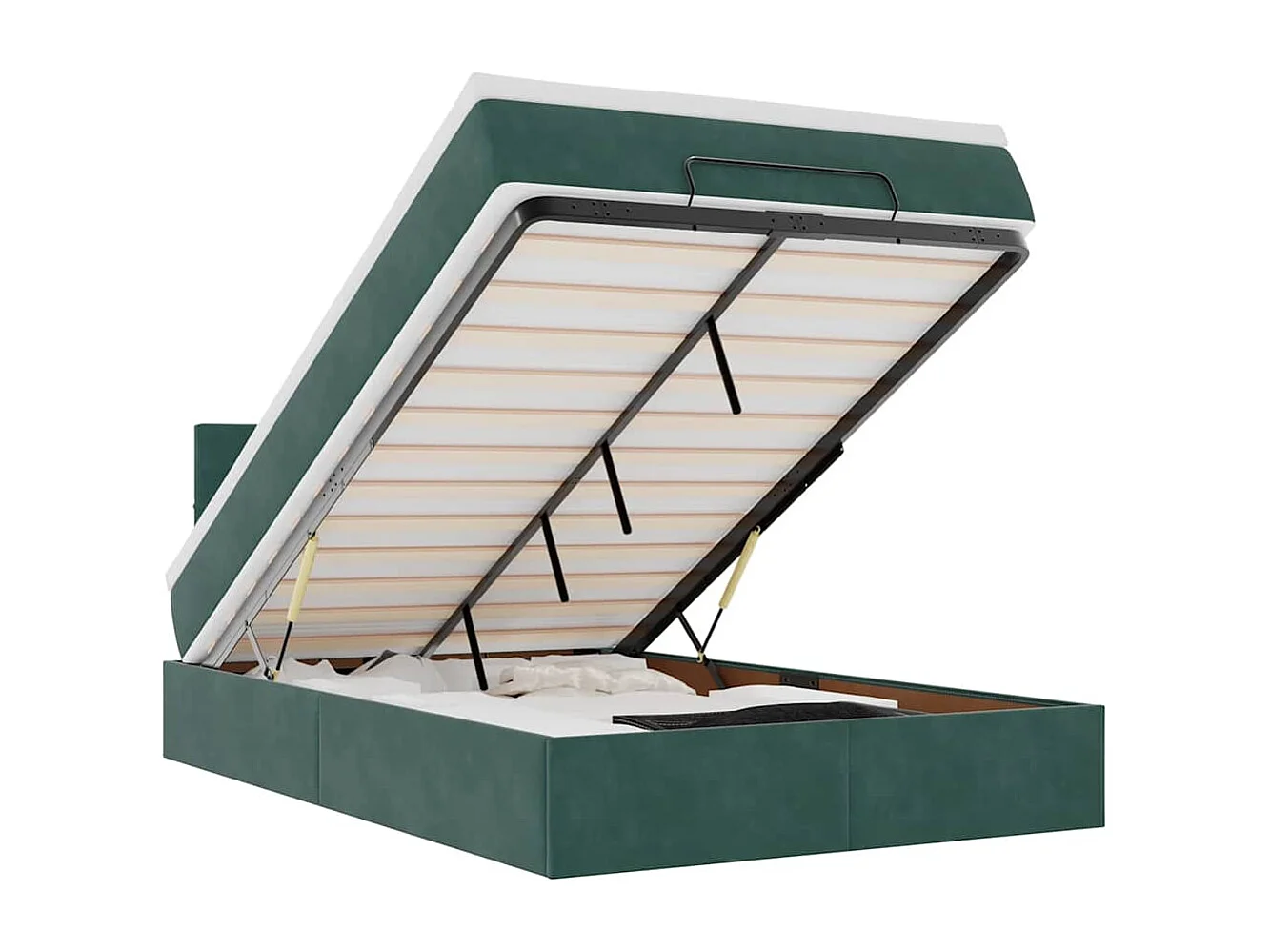 Cadre de lit ottoman avec matelas vert foncé 120x200 cm velours