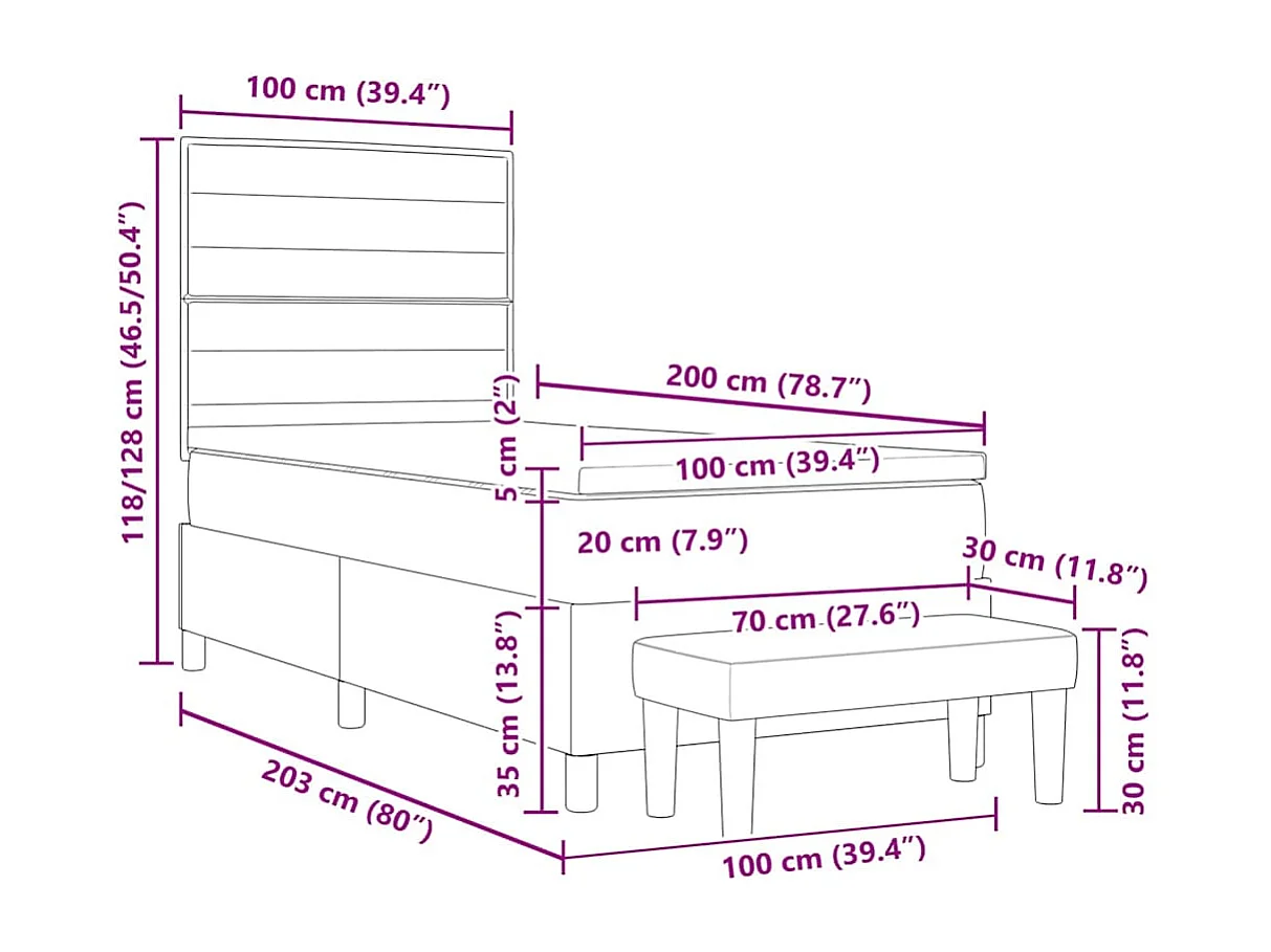 Cama Box com colchão Cinzento-claro 100 x 200 cm tecido