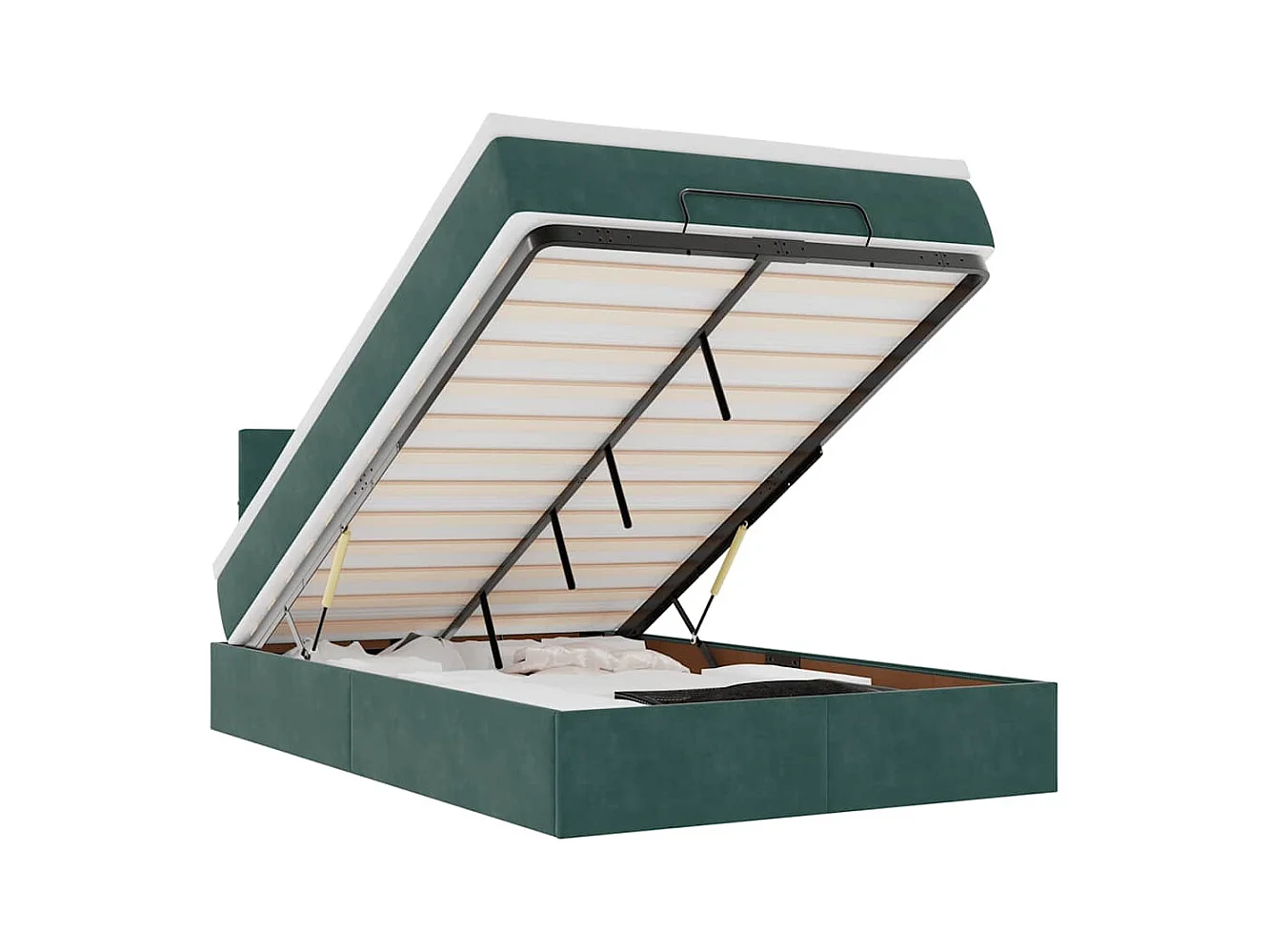 Cadre de lit ottoman avec matelas vert foncé 120x200 cm velours