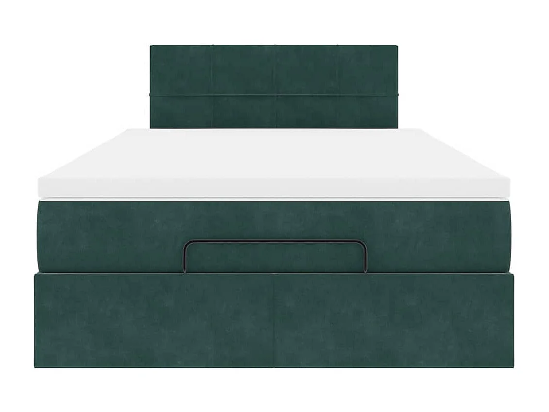 Cadre de lit ottoman avec matelas vert foncé 120x200 cm velours