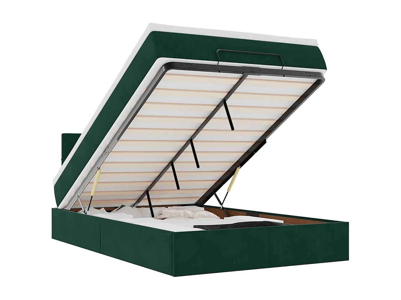 Cadre de lit ottoman avec matelas vert foncé 120x200 cm velours