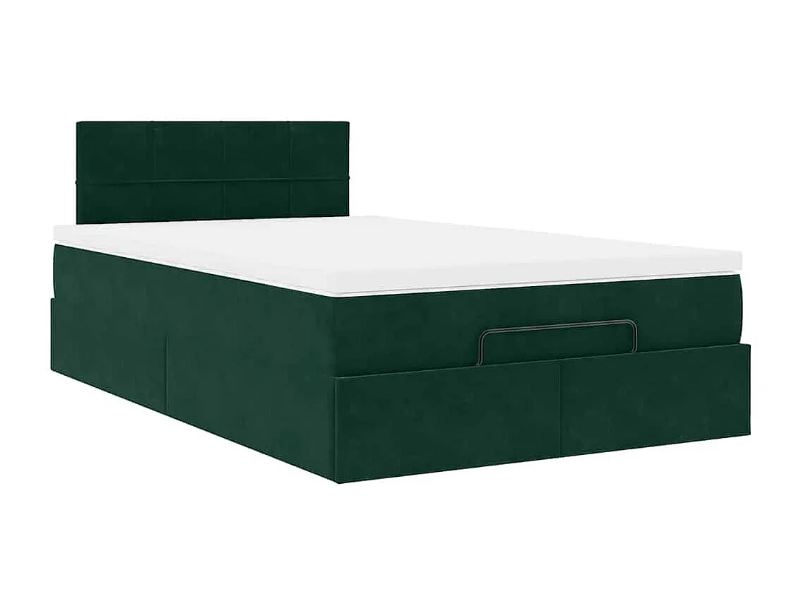 Cadre de lit ottoman avec matelas vert foncé 120x200 cm velours