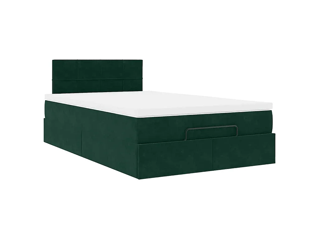 Estructura cama otomana colchón terciopelo verde oscuro