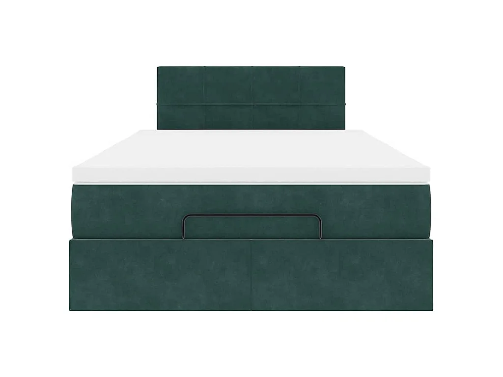 Estructura cama otomana colchón terciopelo verde oscuro