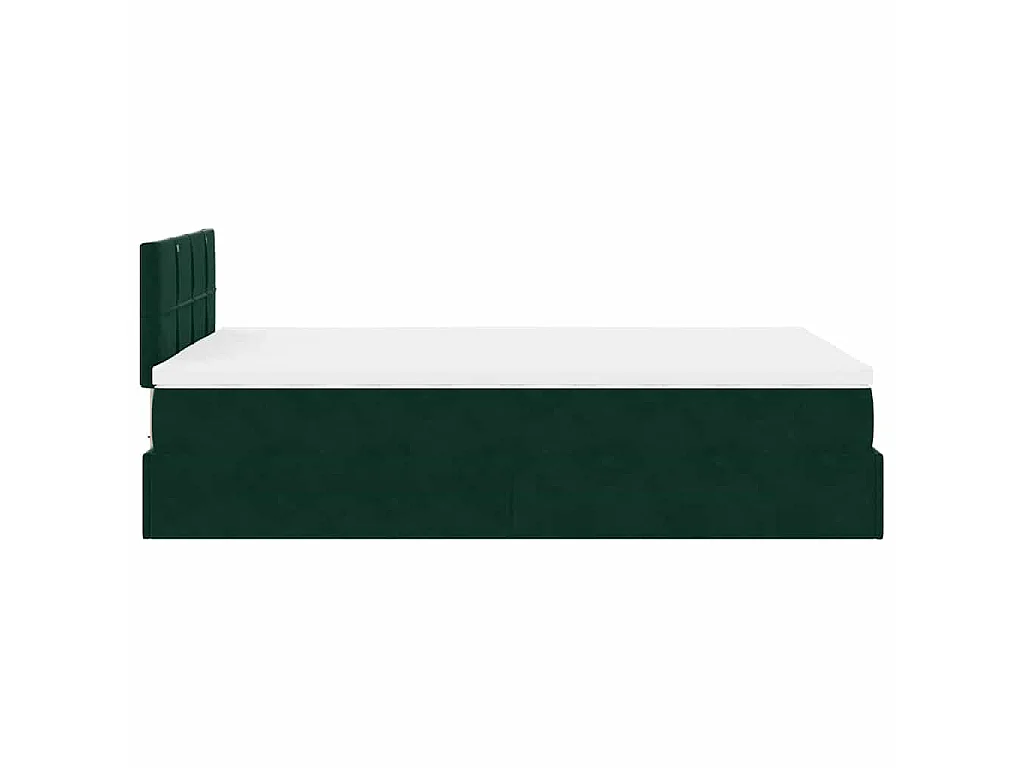 Estructura cama otomana colchón terciopelo verde oscuro