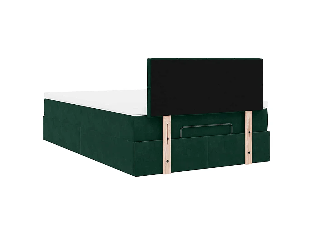Estructura cama otomana colchón terciopelo verde oscuro