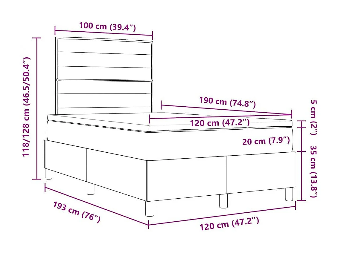 Lit à ressorts avec matelas Marron foncé 120 x 190 cm tissu