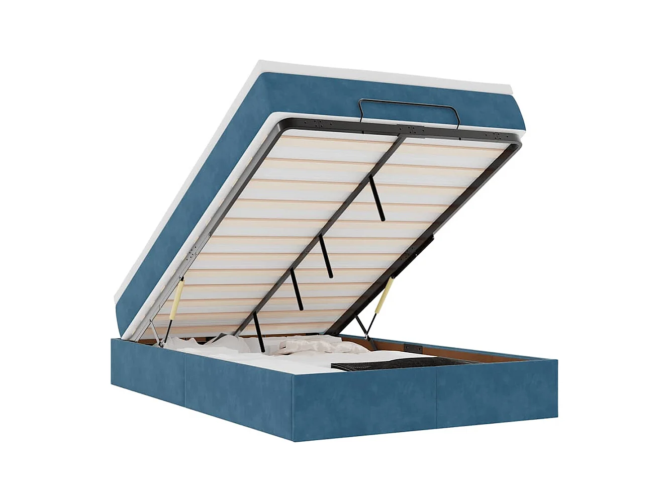 Lit ottoman avec matelas bleu foncé 120x190 cm velours