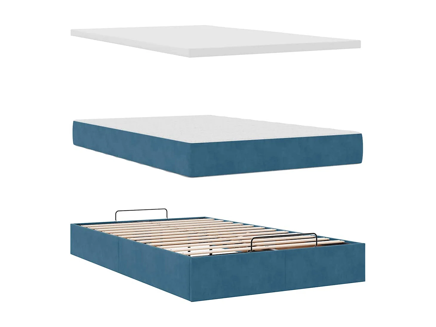 Lit ottoman avec matelas bleu foncé 120x190 cm velours