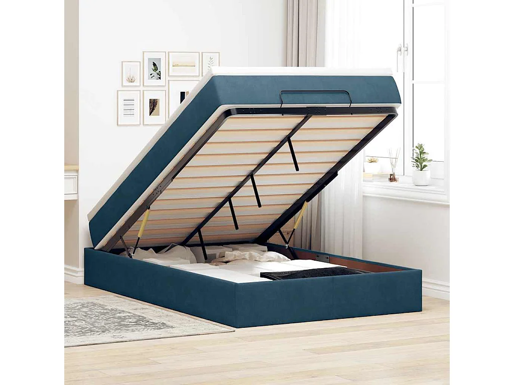 Pouf Letto con Materasso Blu Scuro 120x190 cm Velluto