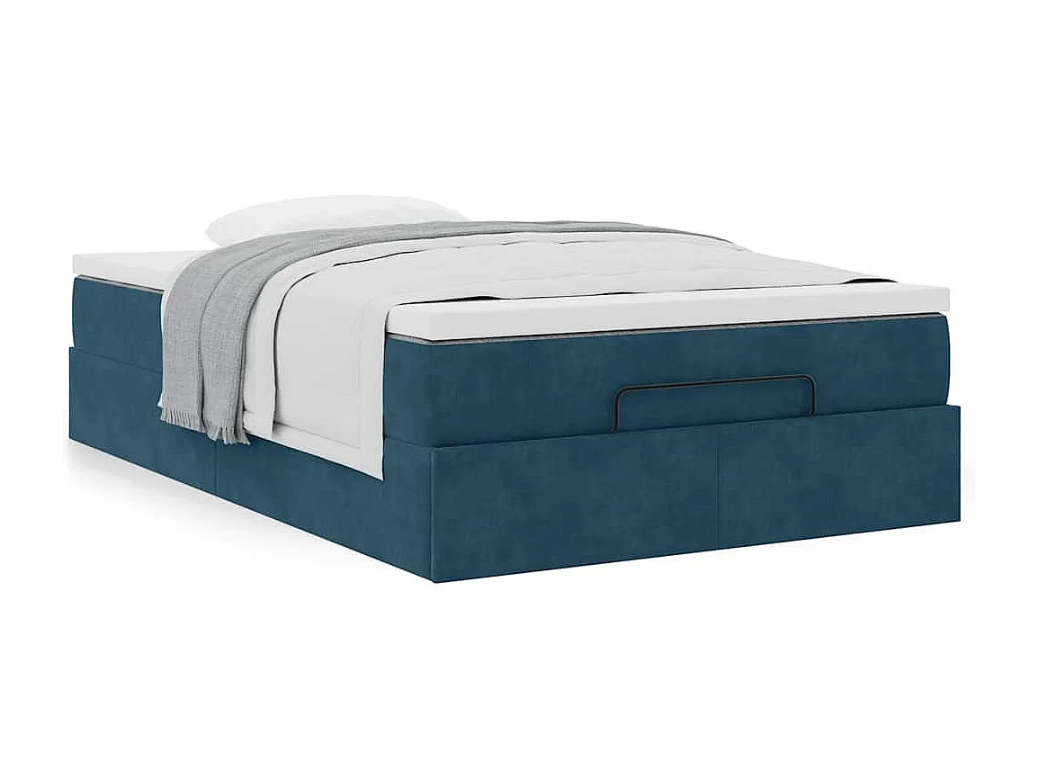 Pouf Letto con Materasso Blu Scuro 120x190 cm Velluto