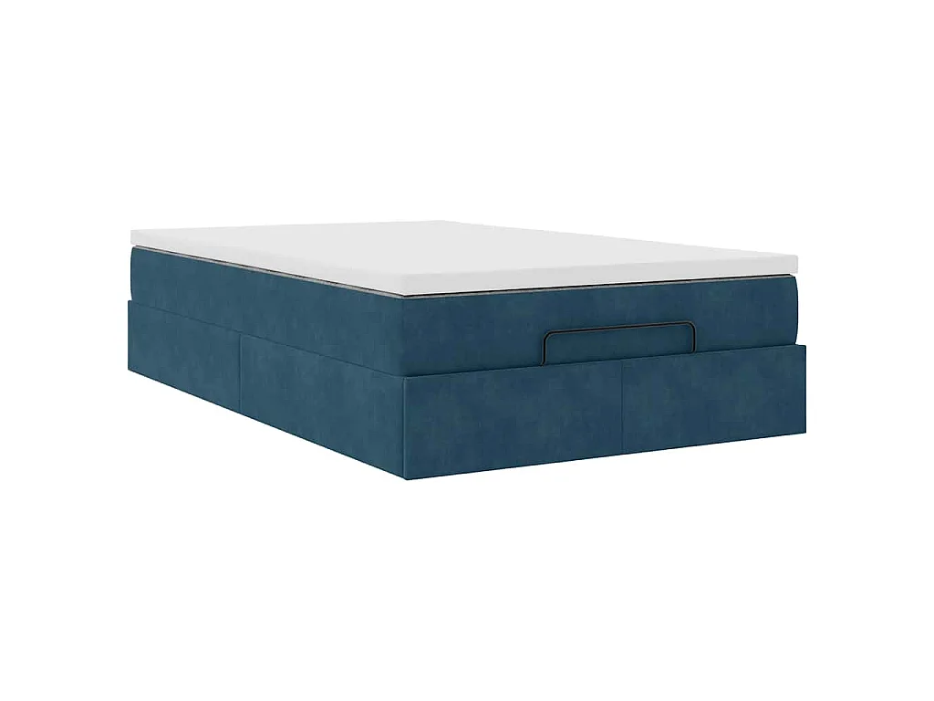 Lit ottoman avec matelas bleu foncé 120x190 cm velours
