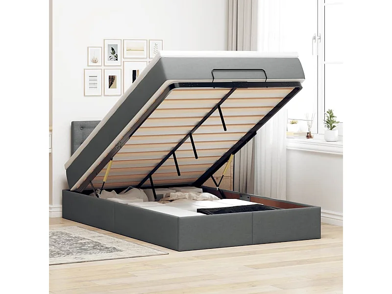 Cama otomana com colchão&LEDs 120x190 cm tecido cinzento escuro