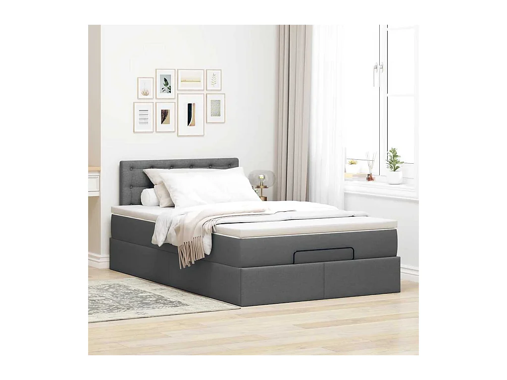 Lit ottoman avec matelas et LED gris foncé 120x190 cm tissu