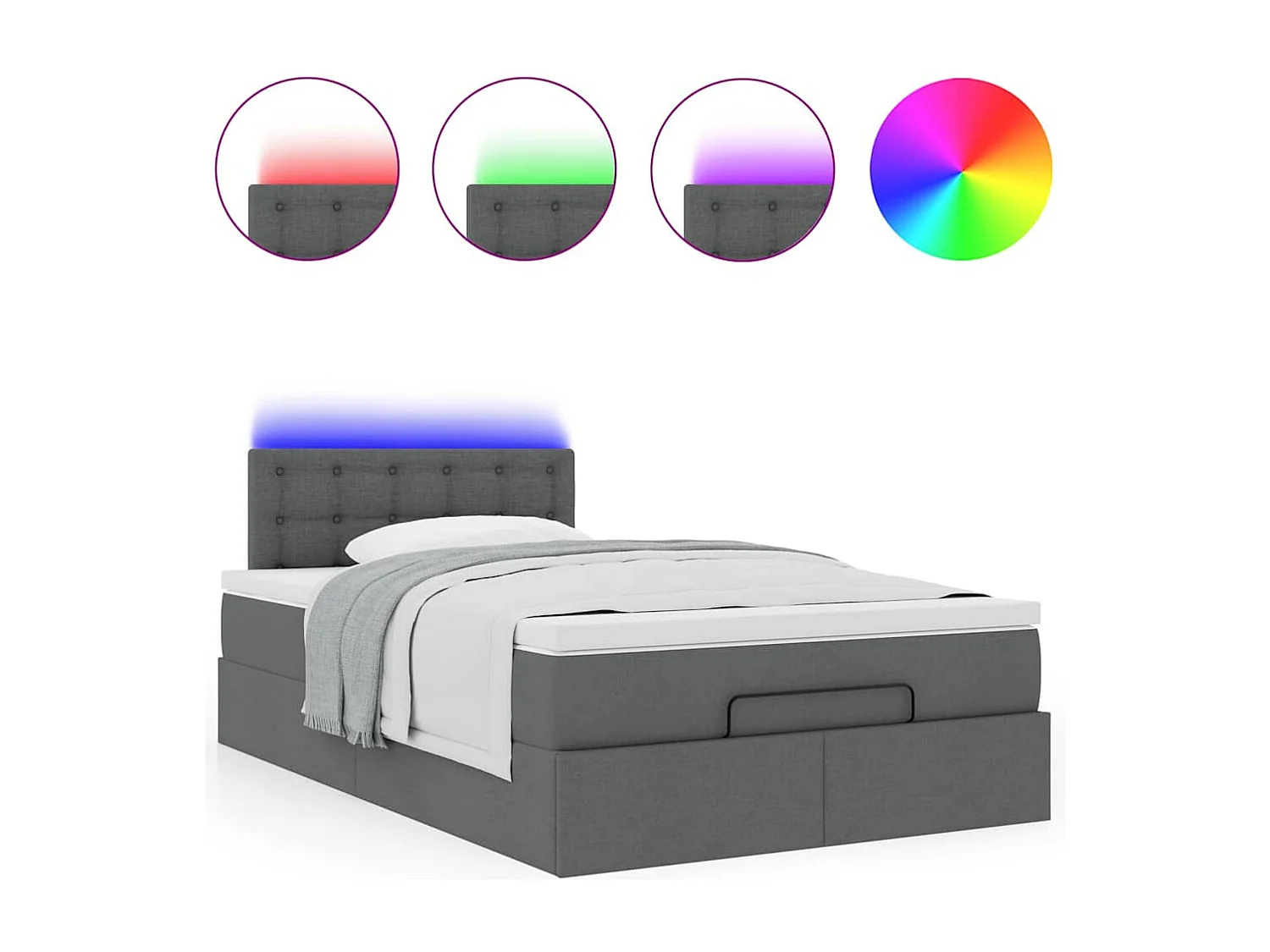 Bed poef met matras en LED's 120x190 cm stof donkergrijs