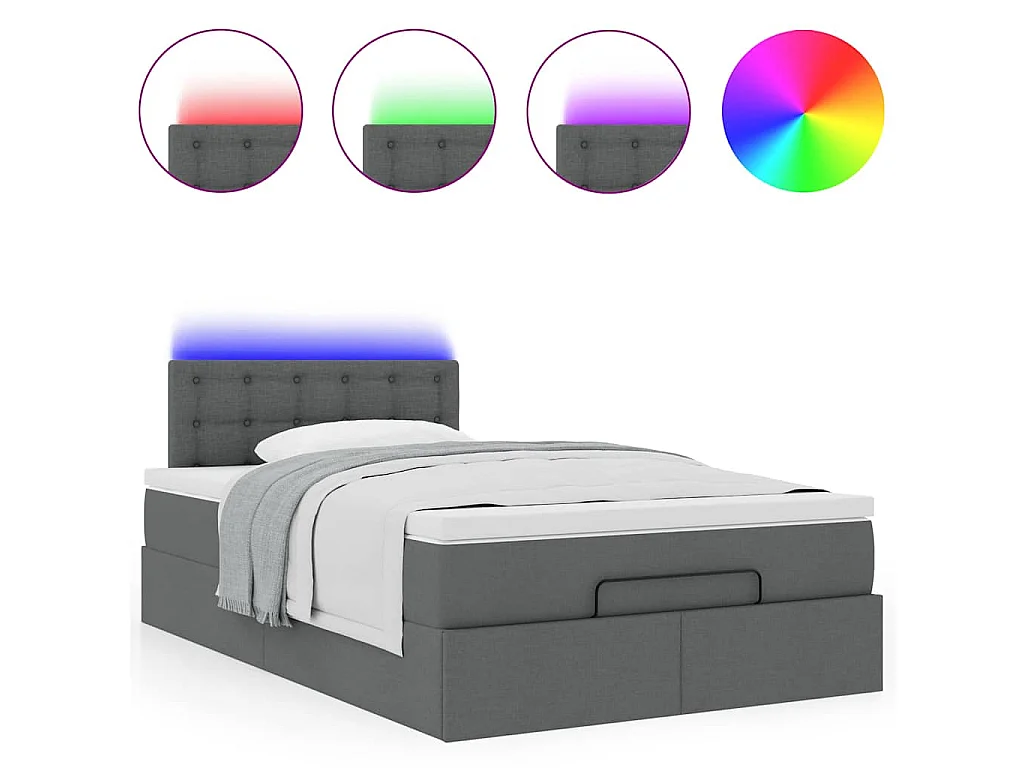 Pouf Letto con Materasso e LED Grigio Scuro 120x190 cm Tessuto