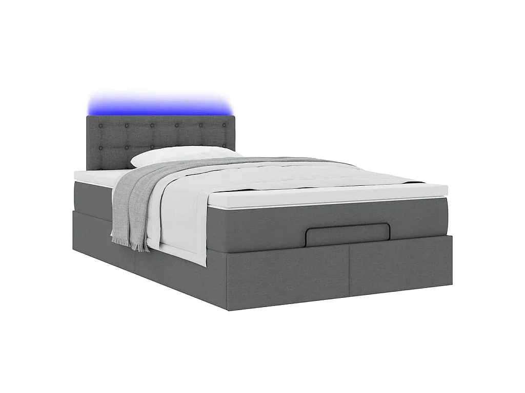 Pouf Letto con Materasso e LED Grigio Scuro 120x190 cm Tessuto