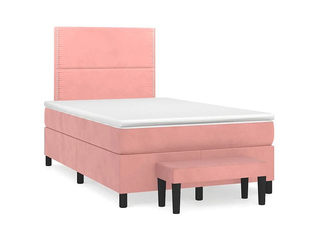 Sommier à lattes de lit avec matelas rose 120x190 cm velours