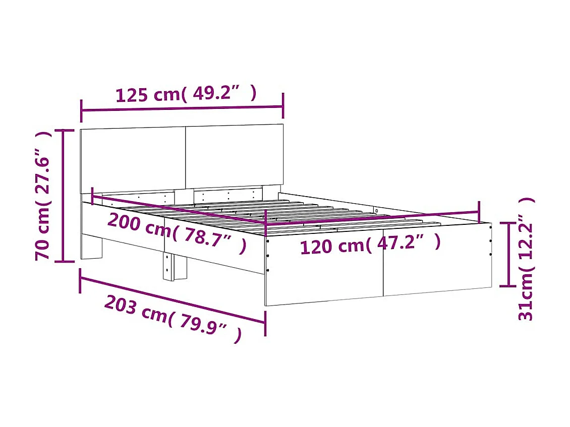 Bedframe met hoofdeinde en LED wit 120x200 cm