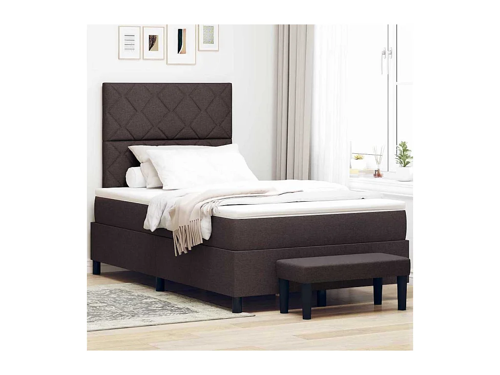Letto a molle con materasso Marrone scuro 120 x 190 cm Tessuto