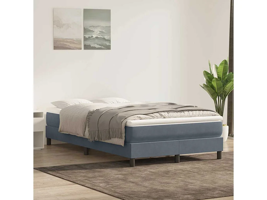 Cama box spring sin colchón terciopelo gris oscuro 120x210 cm