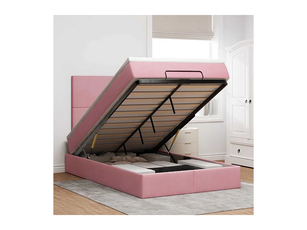 Struttura Letto Pouf con Materassi Rosa 120x190 cm Velluto