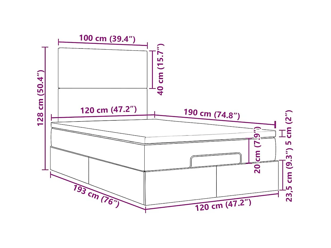 Struttura Letto Pouf con Materassi Rosa 120x190 cm Velluto