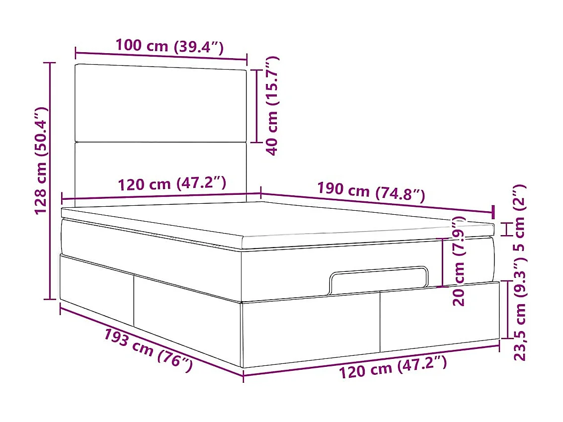Ottoman bed met matrassen 120x190cm fluweel roze