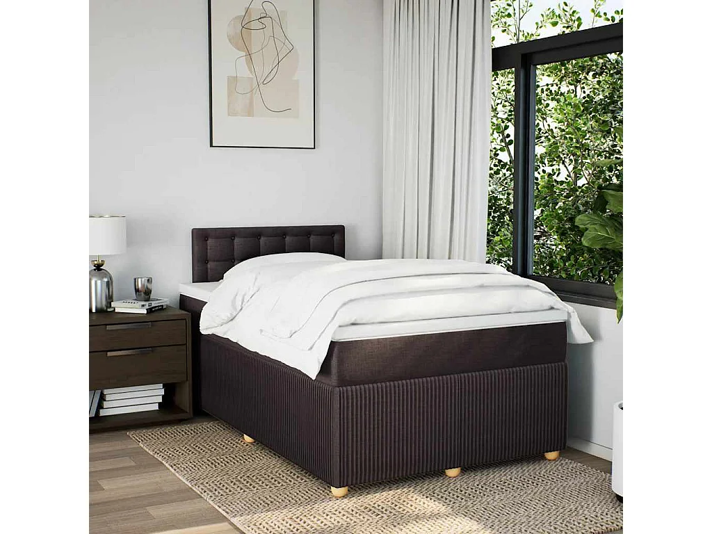 Cama box spring con colchón tela marrón oscuro 120x190 cm