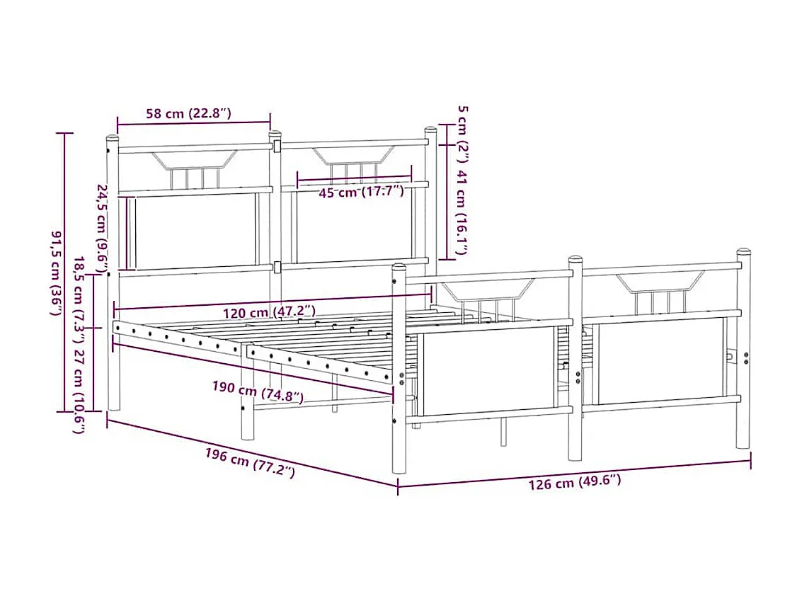 Bettgestell ohne Matratze Braun Eiche 120x190 cm Holzwerkstoff