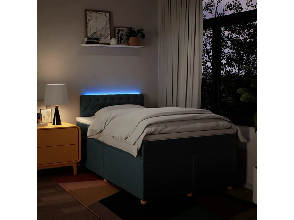 Cama box spring con colchón tela azul 120x190 cm