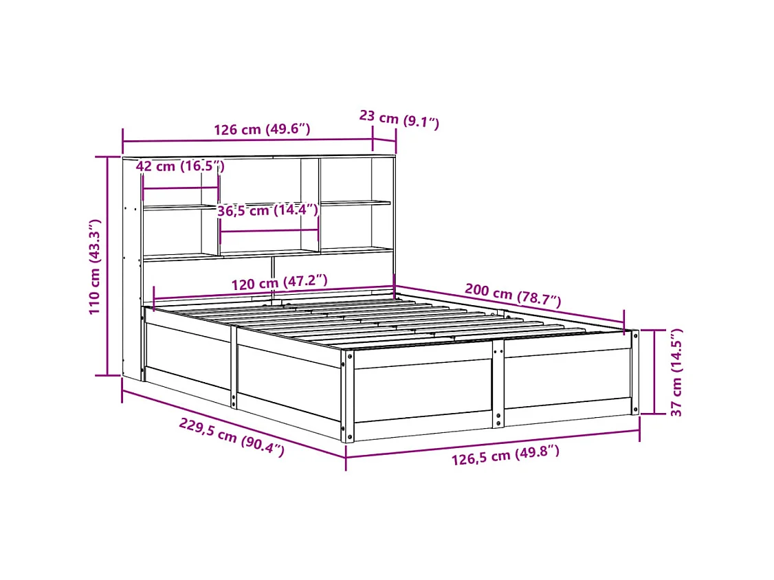Cadre de lit sans matelas blanc 120x200 cm bois de pin massif