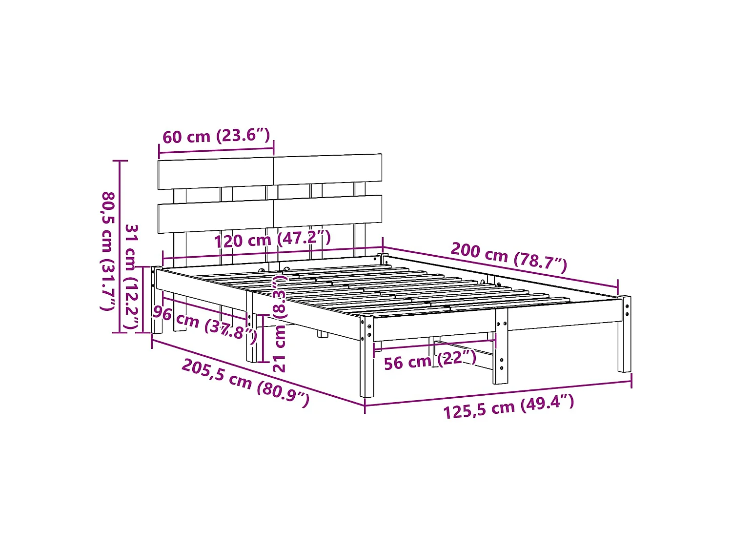Cadre de lit Marron 120 x 200 cm Bois de pin massif