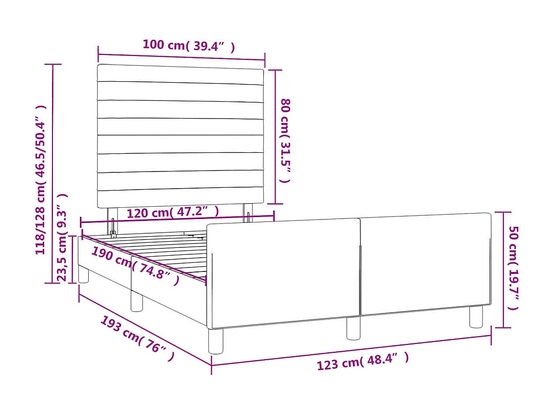 Cadre de lit sans matelas rose 120x190 cm velours