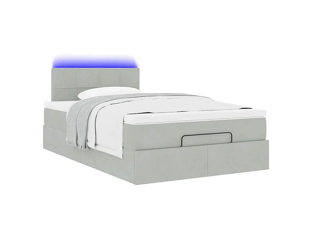 Cama otomana con colchón y LED terciopelo gris claro 120x190 cm