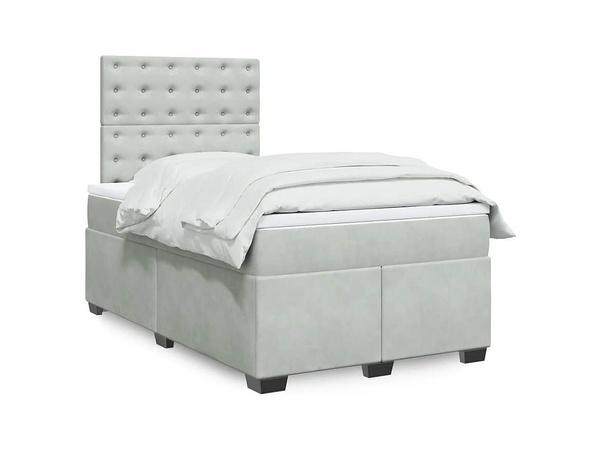 Sommier à lattes de lit et matelas gris clair 120x190cm velours