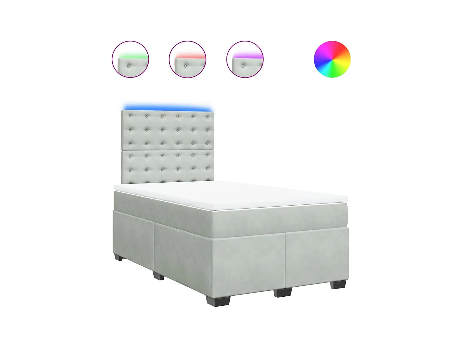 Sommier à lattes de lit et matelas gris clair 120x190cm velours