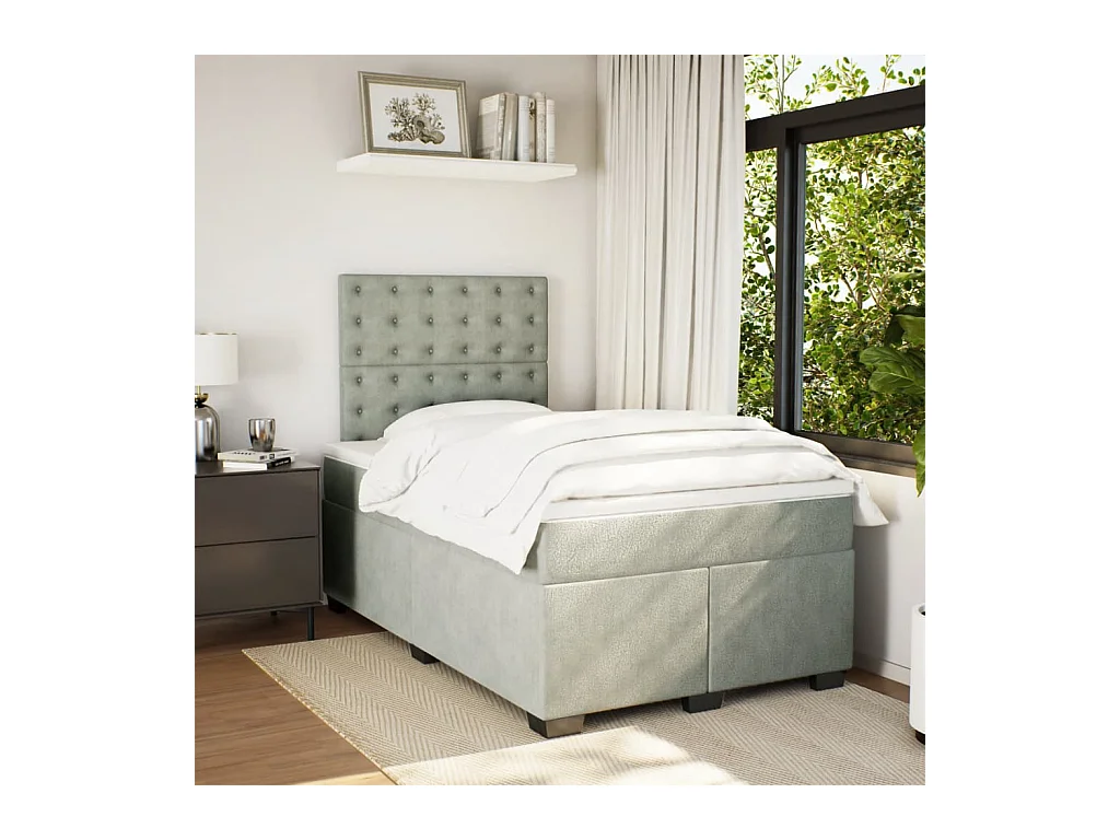 Sommier à lattes de lit et matelas gris clair 120x190cm velours