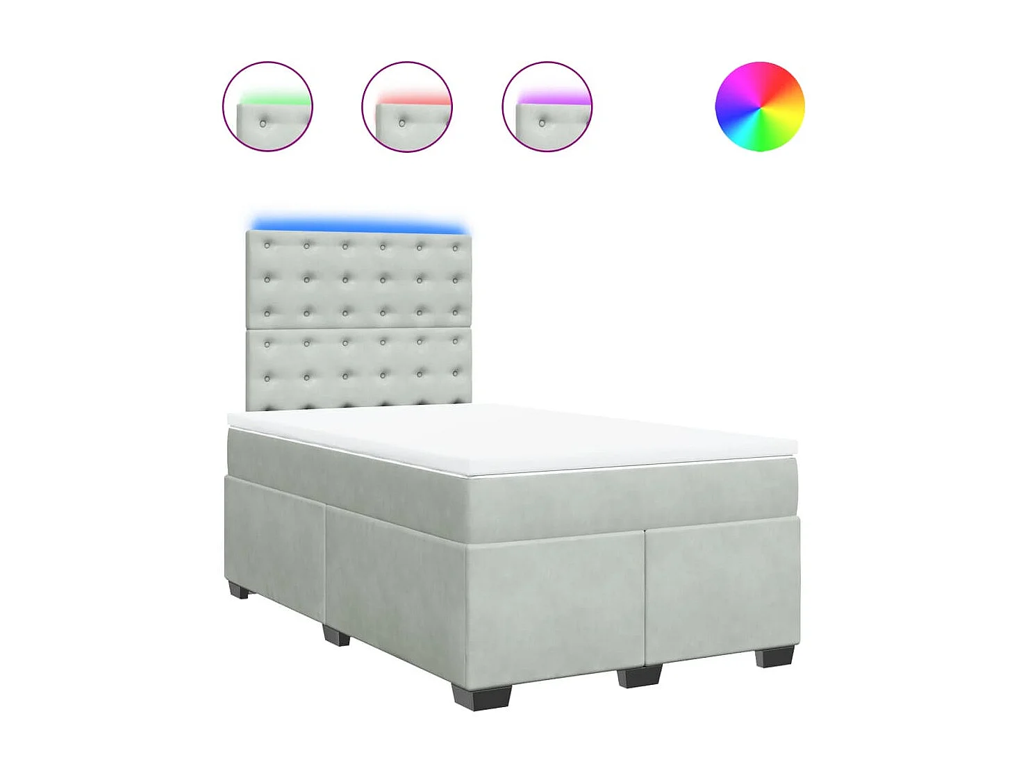 Cama box spring con colchón terciopelo gris claro 120x190 cm