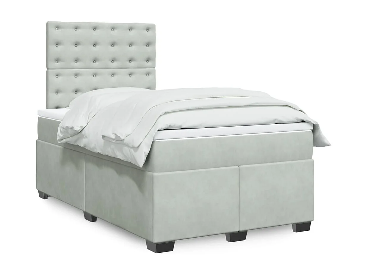Sommier à lattes de lit et matelas gris clair 120x190cm velours