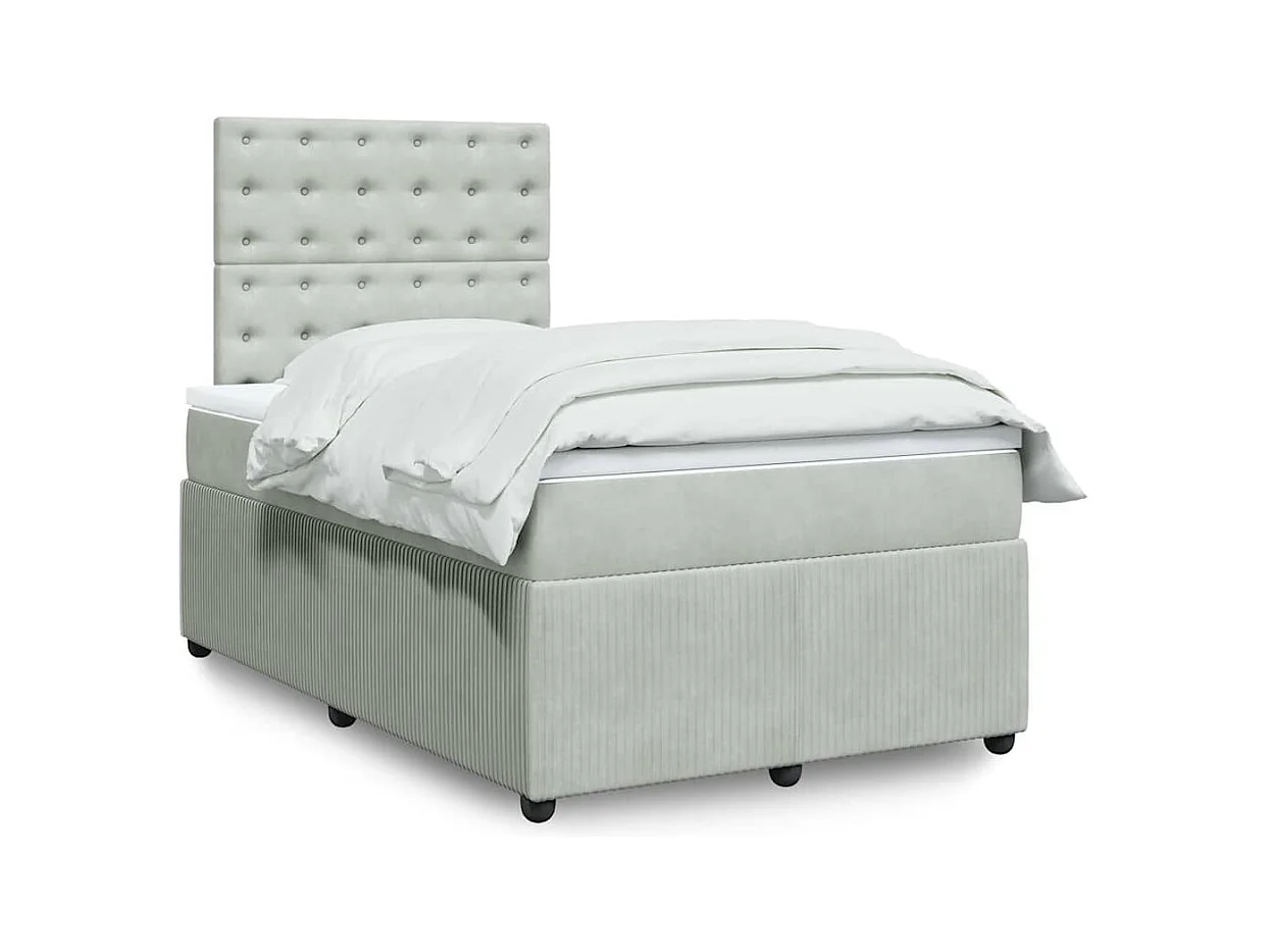 Sommier à lattes de lit et matelas gris clair 120x190cm velours