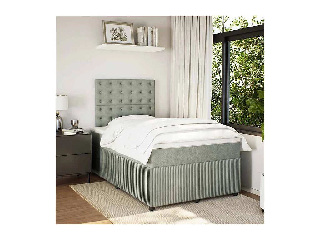 Sommier à lattes de lit et matelas gris clair 120x190cm velours