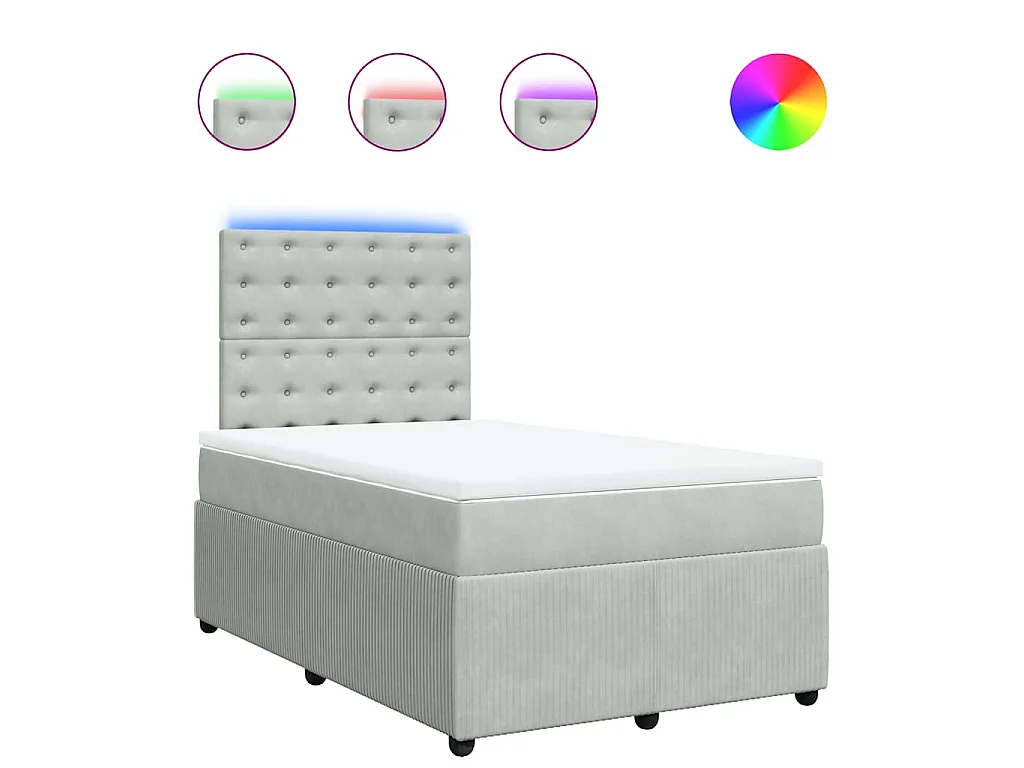 Cama box spring con colchón terciopelo gris claro 120x190 cm
